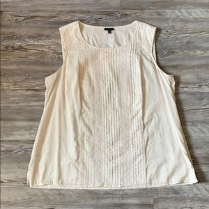 Talbots Cotton Tank with Embroidery and Pleating